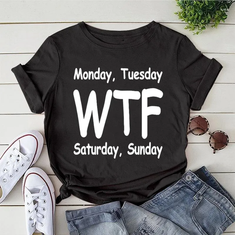 Camiseta feminina engraçada segunda-feira terça-feira wtf sábado domingo estampa camiseta verão casual camisa gráfica feminina masculina manga curta gola redonda