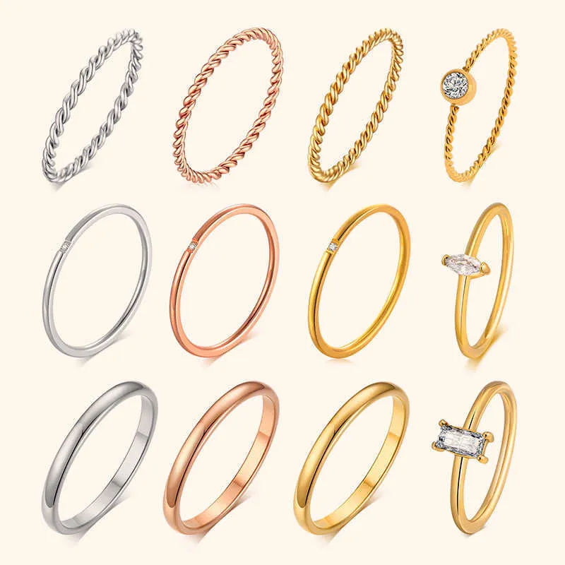 Ringas de banda chique chic corda anel slim para mulheres aço inoxidável anéis de casamento de metal de dedos novas jóias elegantes de festa vintage AA230426