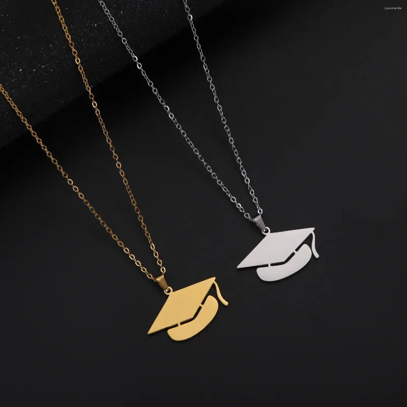 Chains Graduate Hat Necklace Stainless Steel Bachelor Cap Cute Pendant Gold Color Jewelry Birthday Party Gifts For Women Men