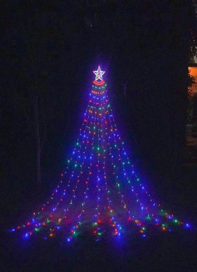 Zapasy imprezowe LED Pentagram Waterfall Światło Świąteczne wiszące światło drzewa przepływ wody ogród na zewnątrz pilot Solar Lights6899334