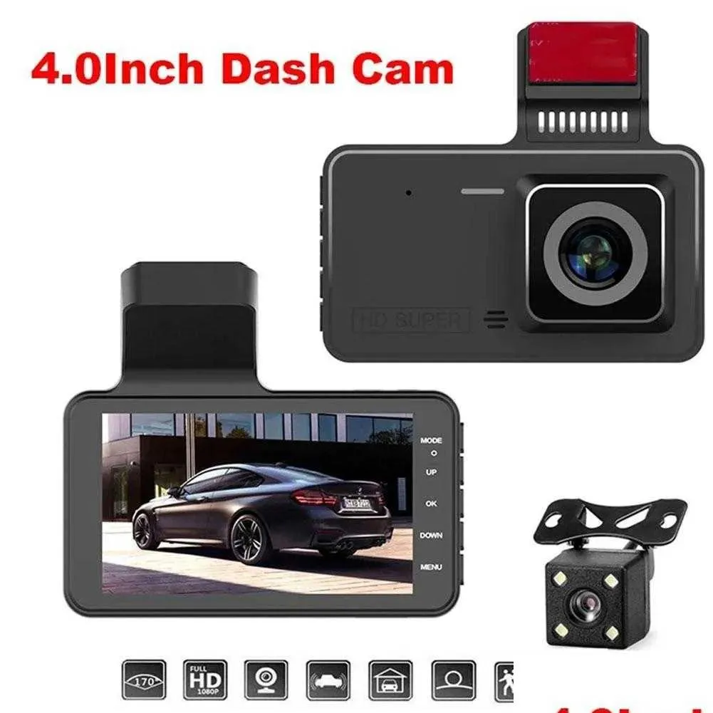 Dvr per auto V1 4 pollici Ips Touch Sn Dash Cam 1080P Fotocamera a doppio obiettivo Dashcam Videoregistratore grandangolare Visione notturna posteriore Drop Delivery Mob Dhmsy