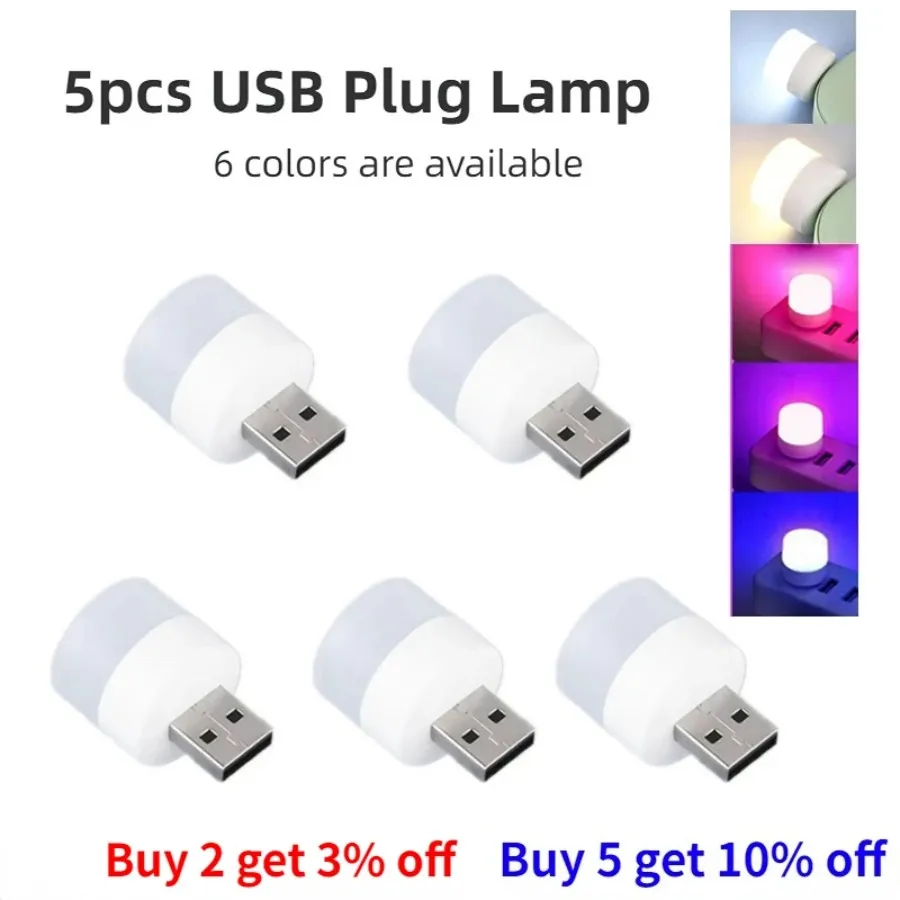 Lampadine a LED 5pcs Mini USB Plug Lamp 5V Super Bright Eye Protection Book Light Computer Mobile Power Charging USB Small Round LED Night Light