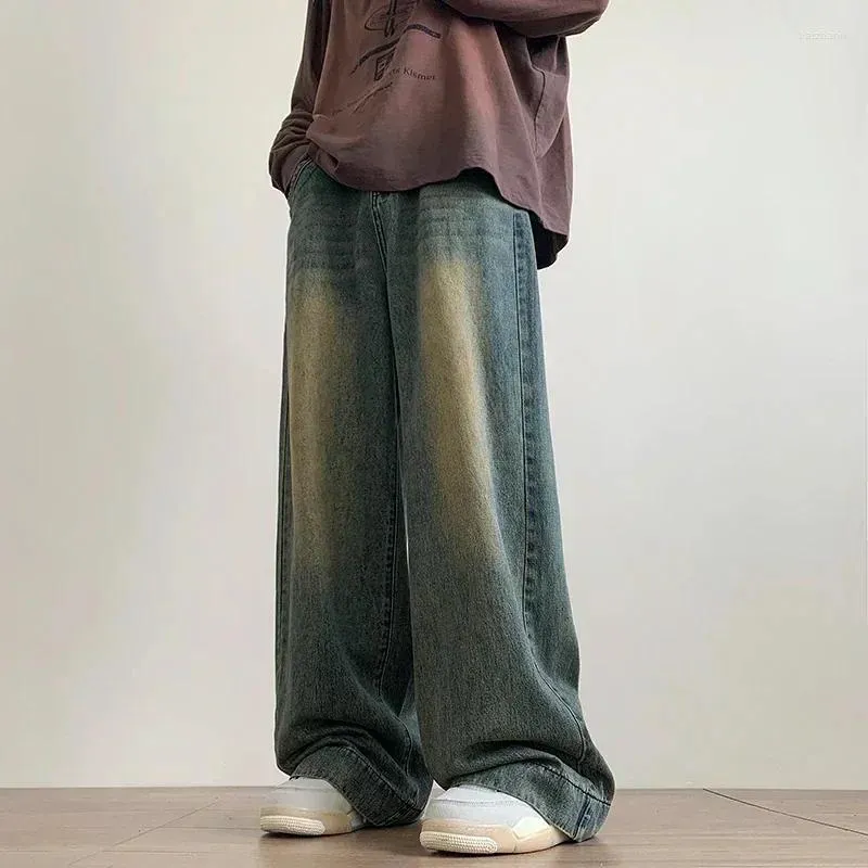 Herr jeans y2k män koreanska casual grunge blå last byxor baggy vintage streetwear bred ben tvätt denim byxor stora kvinnor kläder