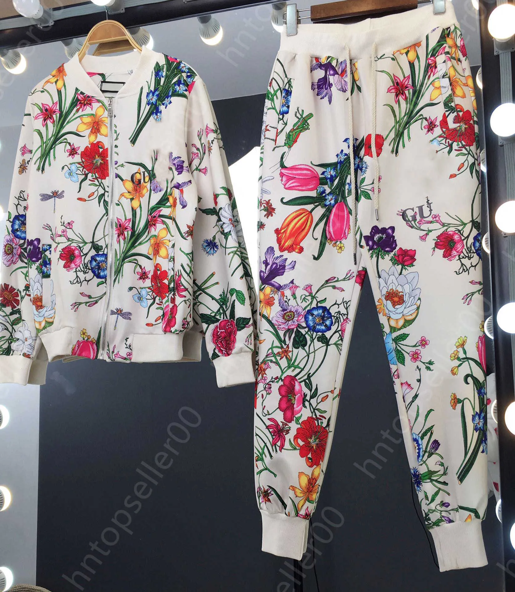 Mode Floral Print Survêtement Femmes Designer Survêtements À Manches Longues Col Montant Veste Et Cordon De Survêtement 2 Pièces Ensemble Femmes Vêtements