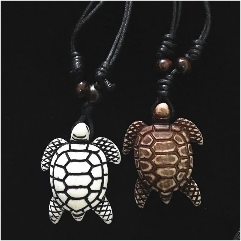 Pendentifs Tortue Collier Hommes Femmes Imitation Yak Bone Tortue Mignonne Hawaii Tribal Surfer Tortues De Mer Charmes Colliers Drop Delivery Dhhpz