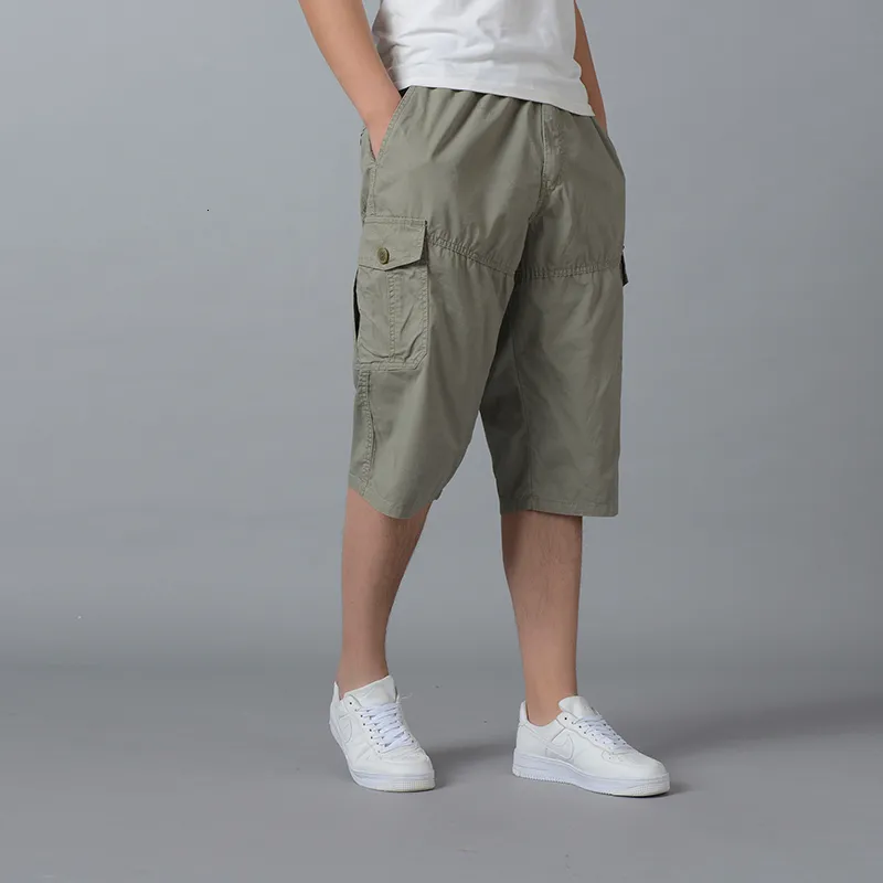 Shorts maschile maschile in cotone elastico in vita elastico pantaloncini da carico sotto il ginocchio Shorts Long Shorts Long Long Relaxed Outdoors 230427