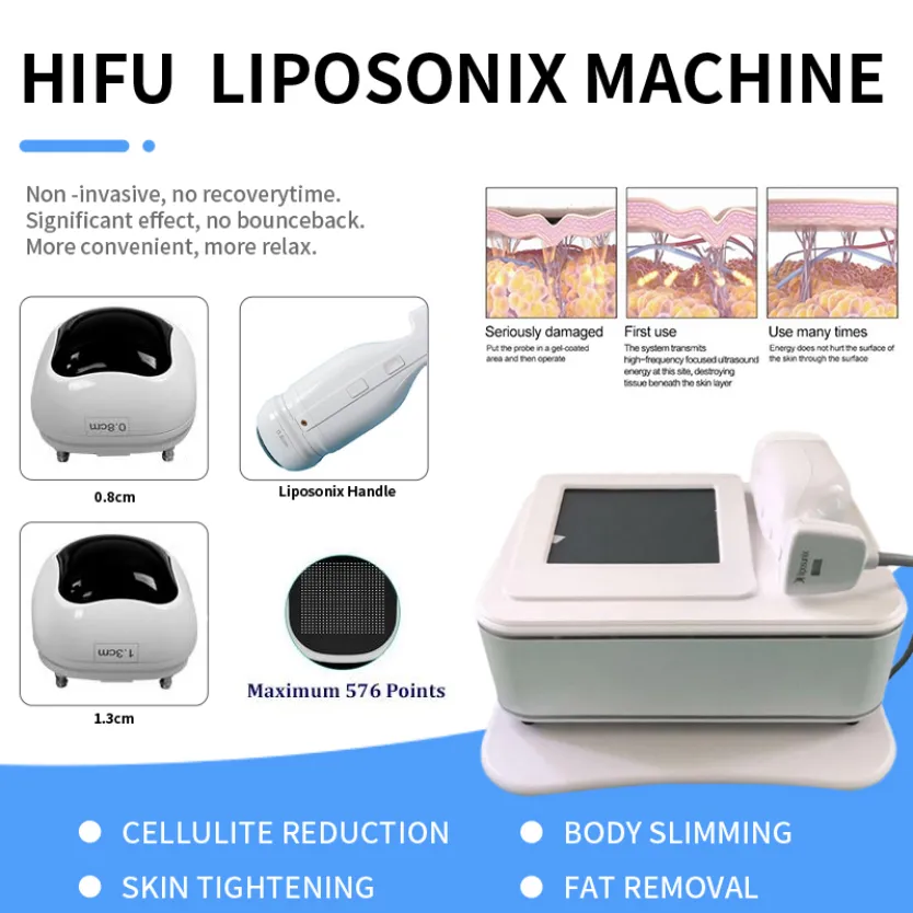 EU 세금 무료 휴대용 고급 셀룰 라이트 제거 신체 HIFU 고강도 슬리밍 머신 미니 HIFU Liposonix 장비 129