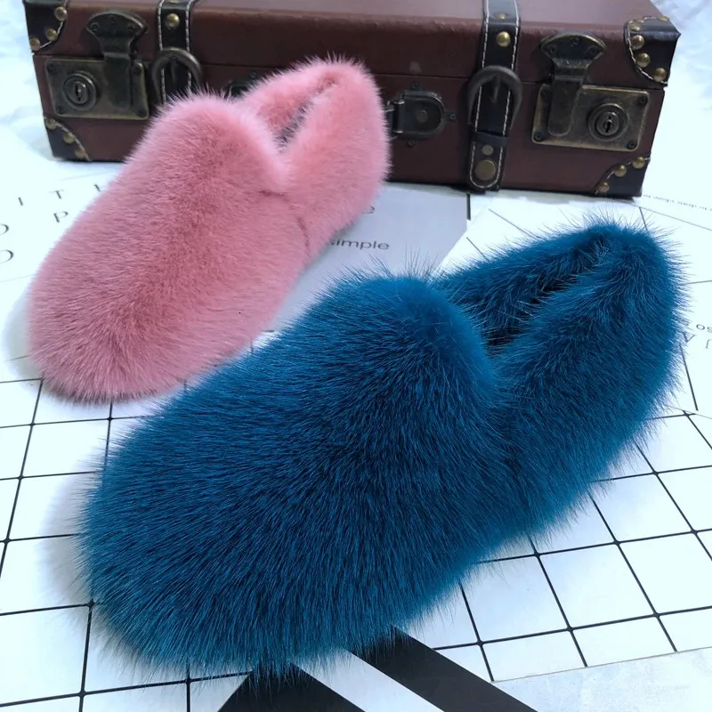 Elbise Ayakkabı Orijinal Mink Fur Flat Loafers Kadınlar İçin Sıcak Kış Açık Dış Mekanlar Y Sole Espadrilles Koleksiyonu 231127