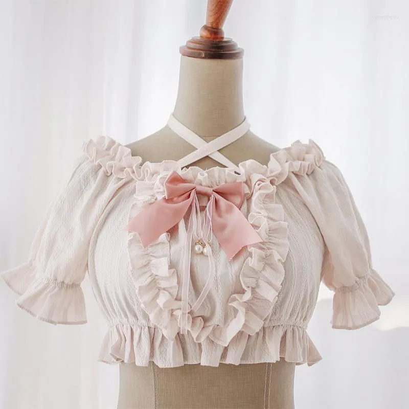 Tema kostym sommar kort ärm lolita topp kawaii cosplay anime flickor lolitas gotisk blus skjorta mode kläder harajuku japanska