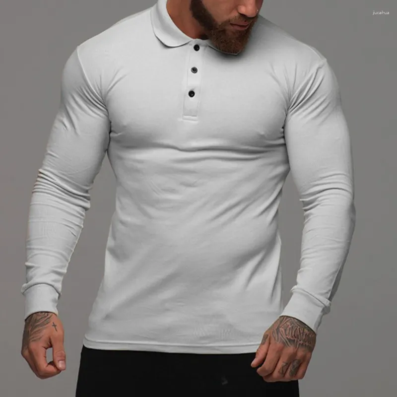 Mäns casual skjortor herr brawny långa ärmar lapel skjorta snabb torr gymträning sport andas tätt passande fast