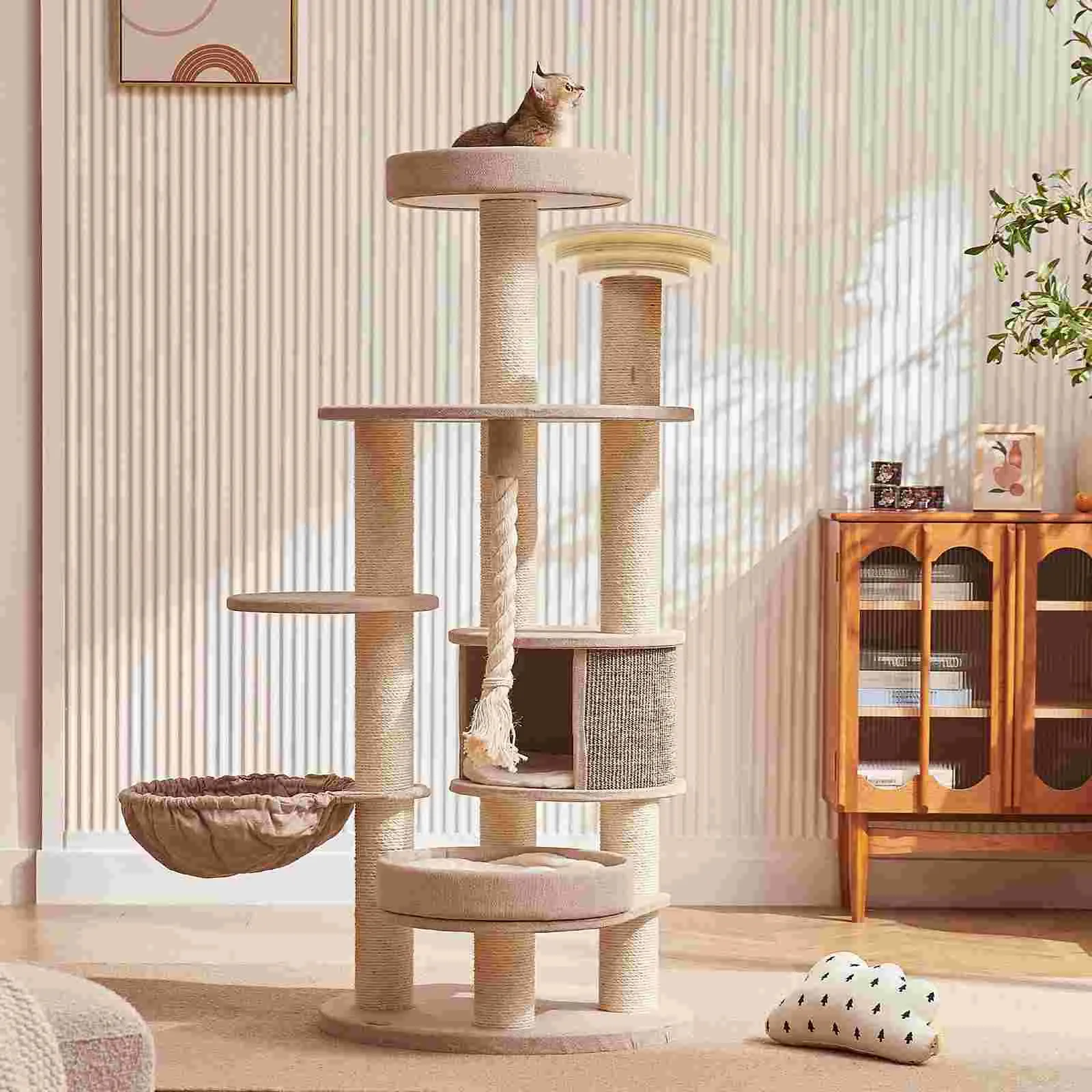 Scratchers Cat Platform Kazanma Sonrası Ahşap Raf Tahtası Yuvarlak Disk Küçük Treeaccessory Tırılayıcı Pedi Scratch Mobilya Adım Pet Hideaway