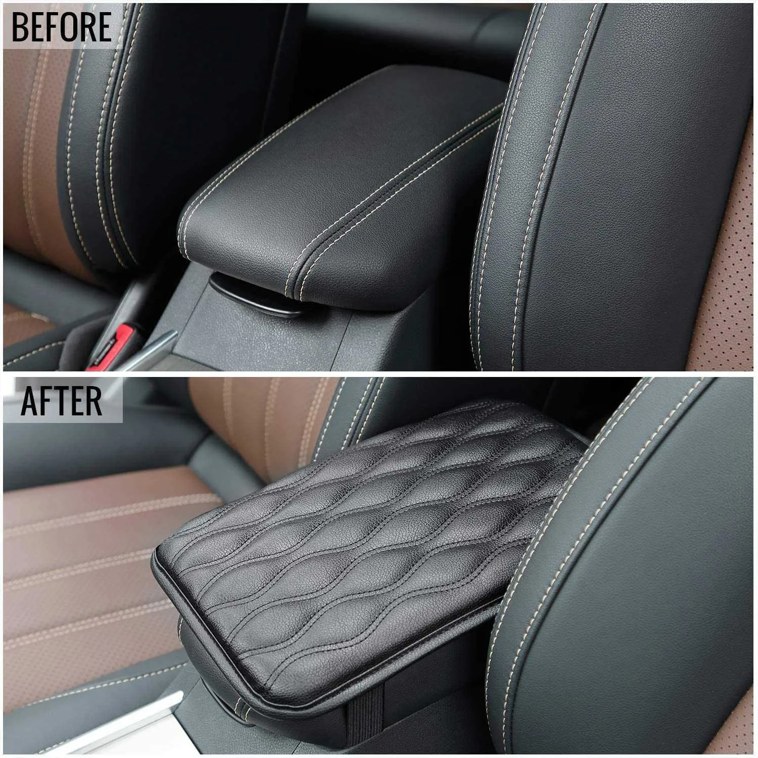 Cuscino Universale Per Bracciolo Auto – Imbottito In Memory Foam, Pelle PU Grigia, 30x21x2 Cm - 3