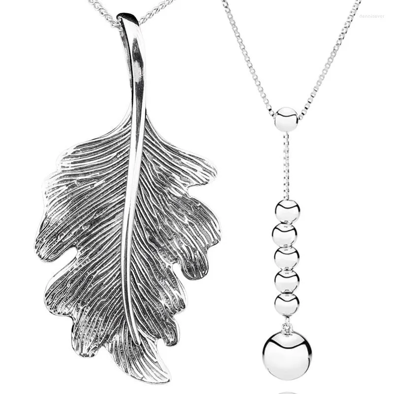 Kedjor Original Oak Leaf String of Beads Y Shape 925 Sterling Silver Necklace For Fashion Bead Charm Diy Jewelry