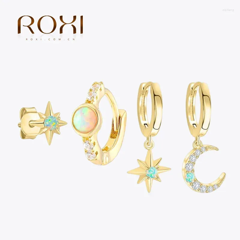 Studörhängen Roxi S925 Sterling Silver Natural Opal Earring Hoop Elegent Jewelry for Women Wedding Engagement Present Sparkling