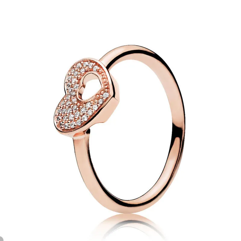 Rose Gold Sparkling Heart Ring för Sterling Sier Bröllopsringar Set smycken för kvinnor flickvän gåva Luxuyr kärleksring med originallåda