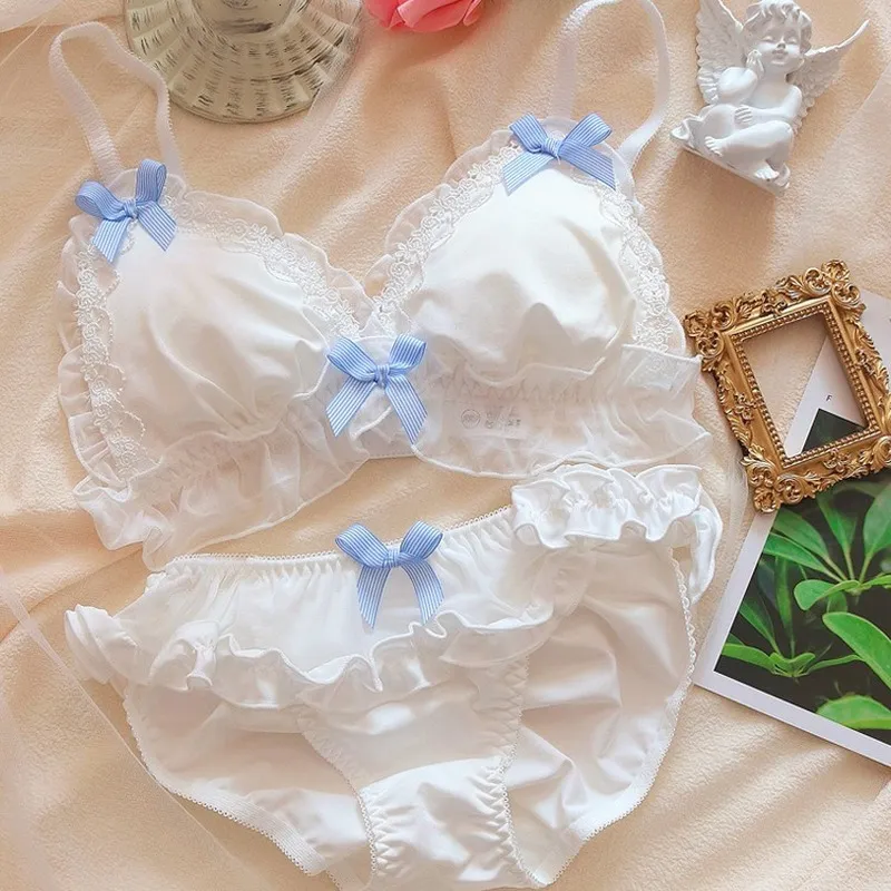 Bras set lolita flickor underkläder söta bh trosor set underkläder sömn intimat söt kawaii spets bekväm behå set härlig underkläder 230427