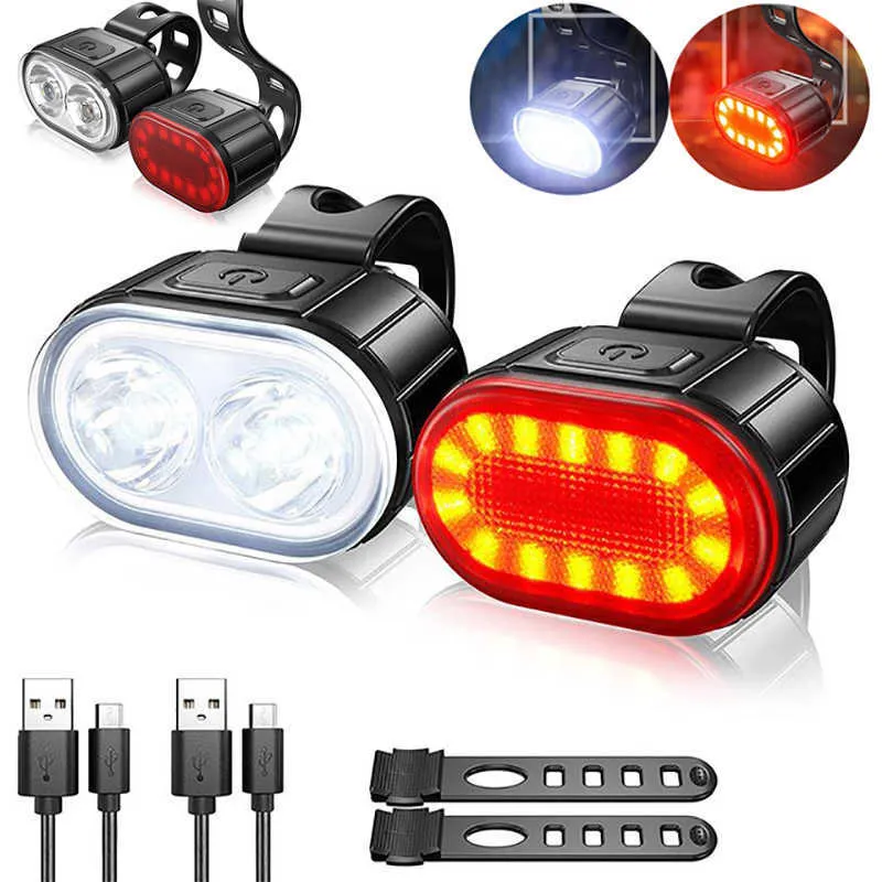 Fietslichten fietsstaart licht USB oplaadbare waterdichte fietsveiligheid Waarschuwing Koplamp achterlicht Nacht MTB Road Cycling zaklampen Lampen P230427