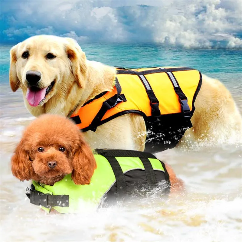 Gilet Giubbotto salvagente per cani Pet Saver Giubbotto salvagente Nuoto Preserver Cucciolo di cane Costumi da bagno Gilet da nuoto da surf Strisce riflettenti