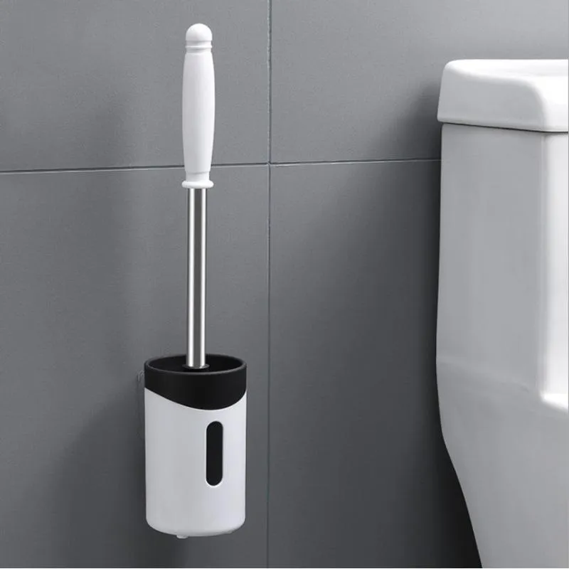 Spazzole Scopino per WC con manico lungo in acciaio inossidabile Set di strumenti per spazzole per la pulizia degli angoli Supporto a parete per bagno con accessori per WC di base