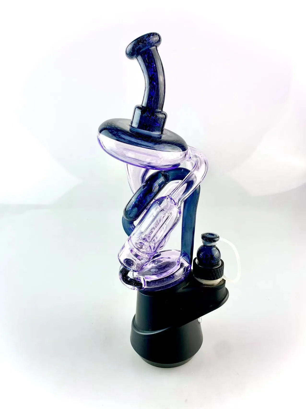 Hookah double recycler type glass top for peak or carta , purple lolipop with blue flash , only glass top no e-rig bottom