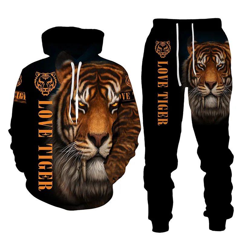 Män och kvinnor 3D -tryckt skog Tiger Style Casual Clothing Wolf Fashion Sweatshirt Hoodies and Trousers tränar 003