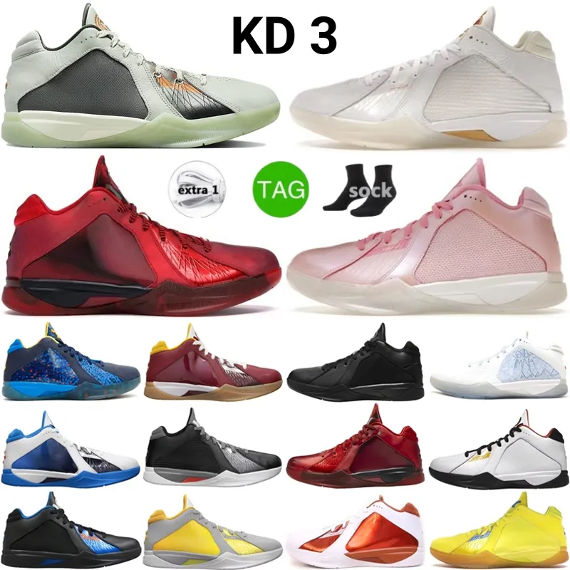 kd3 kd 3 LS Aunt Pearl White Metallic Gold All Star Easy Money uomo Scarpe da basket Natale Texas Titolo punteggio OKC Away TB Royal Home