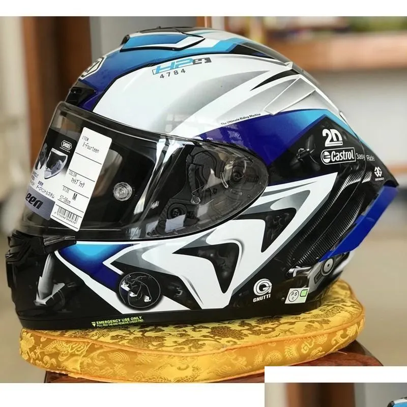 Motorcycle Helmets Shoei X14 Helmet X-Fourteen R1 60Th Anniversary Edition White Blue Fl Face Racing Casco De Motocicle Drop Delivery Otrbt