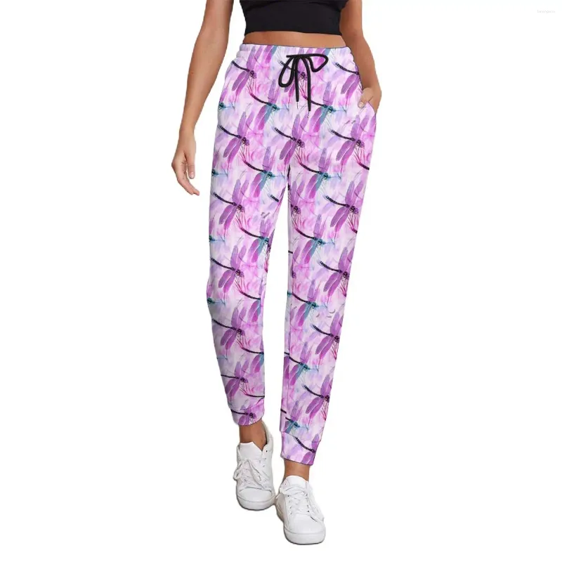 Pantaloni da donna Libellula rosa Stampa animalier carina Pantaloni da jogging moderni di grandi dimensioni Pantaloni streetwear personalizzati femminili primaverili