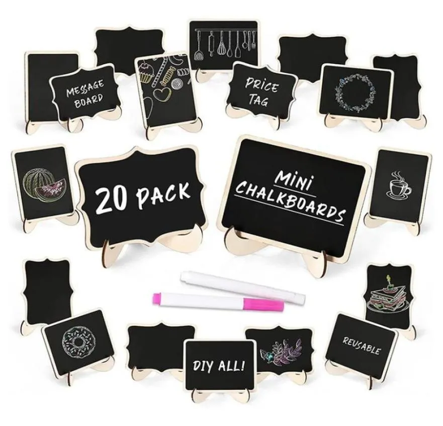 24 Pcs Wooden Mini Chalkboards Signs for Food Signs, Wedding Signs, Message  Signs, Event Decorations, and Include Wave-Shaped Board, Wooden Stand, 2