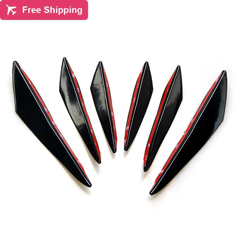 6pcs Universal Black Gloss Car 스타일링 액세서리 자동 전면 범퍼 립 고무 핀 스플리터 스포일러 Canard 밸런스 바디 스티커