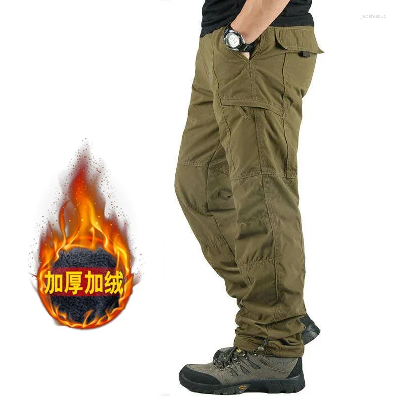 Męskie spodnie 2024 Ciepłe wyściełane luźne kombinezony sporty na świeżym powietrzu jogging wojskowy taktyczny elastyczna talia czysta bawełniana praca