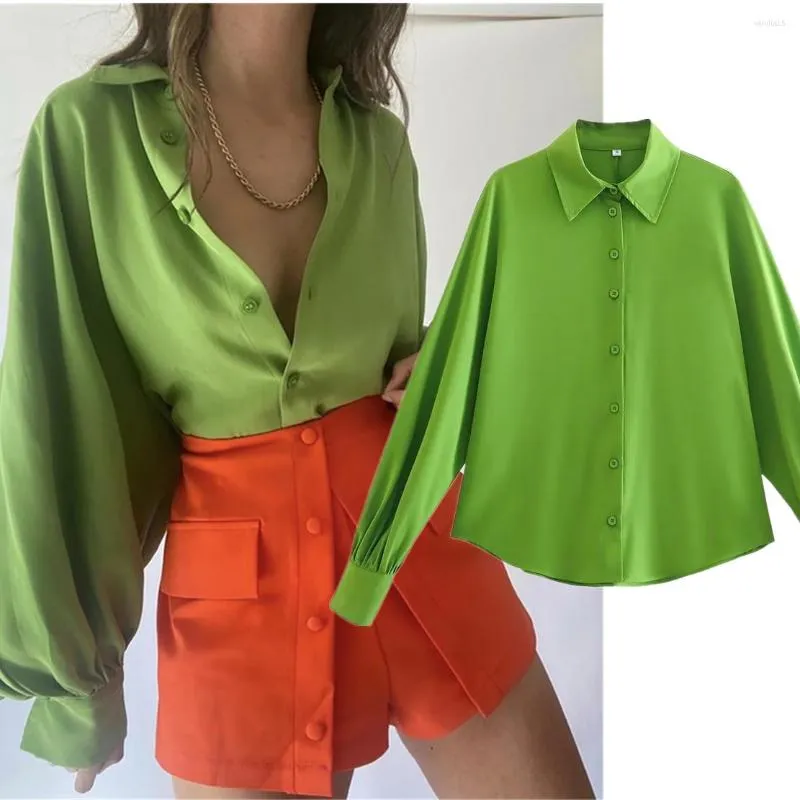 Dames blouses maxdutti blogger gras groen kleur lantaarn mouw los shirt casual blouse dames ins mode
