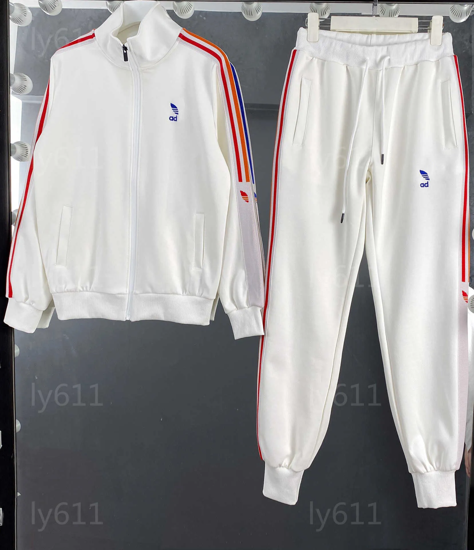 2 pièces ensemble femmes survêtement femmes vêtements automne jogging costume veste à manches longues pantalons de sport tricolore rayé sangle designer survêtements blanc survêtement