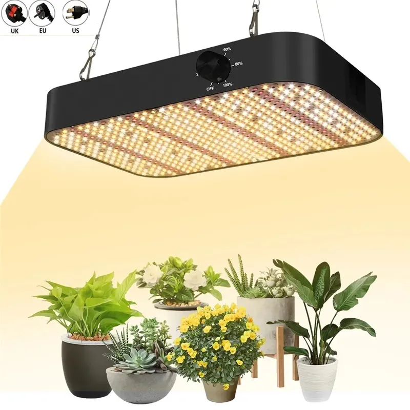 Dimmable Grow Light 600W Espectro completo à prova d'água pode cobrir luzes de plantas LED para adaptar diferentes estágios de cultivo Plants Greenhouse hidropônica Veg Flor Growth Tent