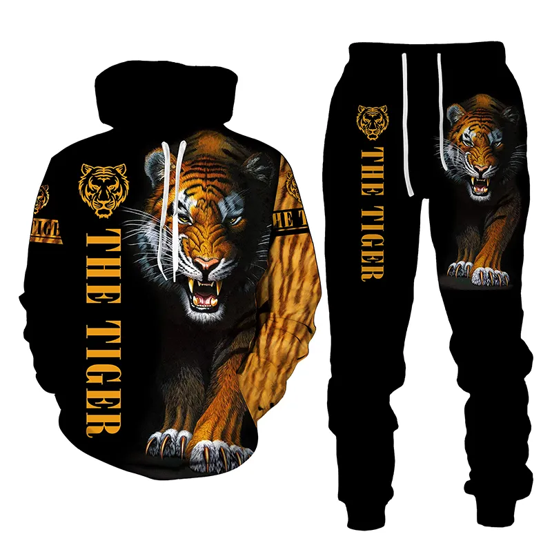 Män och kvinnor 3D -tryckt skog Tiger Style Casual Clothing Wolf Fashion Sweatshirt Hoodies and Trousers tränar 004