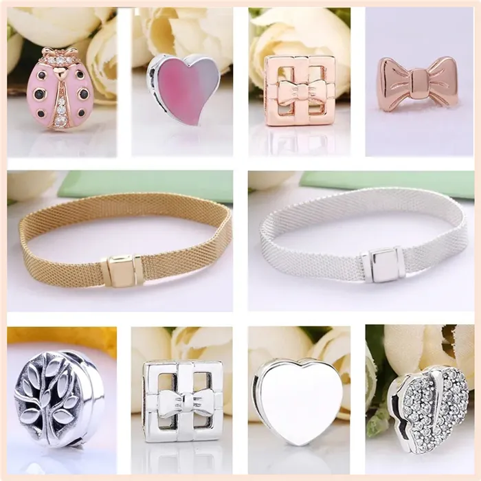 925 charm beads accessories fit pandora charms jewelry Wholesale Sparkling Flower Heart Shape Clip