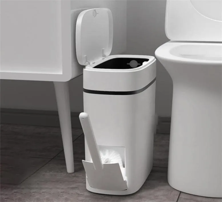 Kitchen Trash Bin Can and Toilet Brush Set Storage Bucket Rubbish for Bathroom Garbage 2112294280132