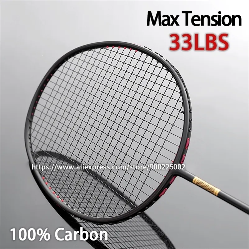 Raquetes de badminton profissional absorção de choque tensão máxima 33lbs raquetes de badminton de fibra de carbono completo com sacos cordas ultraleve 4u 82g raquete 231124