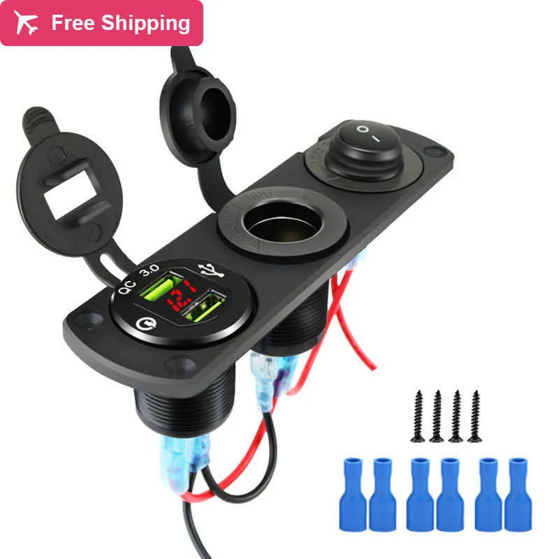 مقبس أخف سجائر 12 فولت 3 في 1 سيارة مقاومة للماء QC3.0 USB لوحة منفذ RV Marine Power Socket