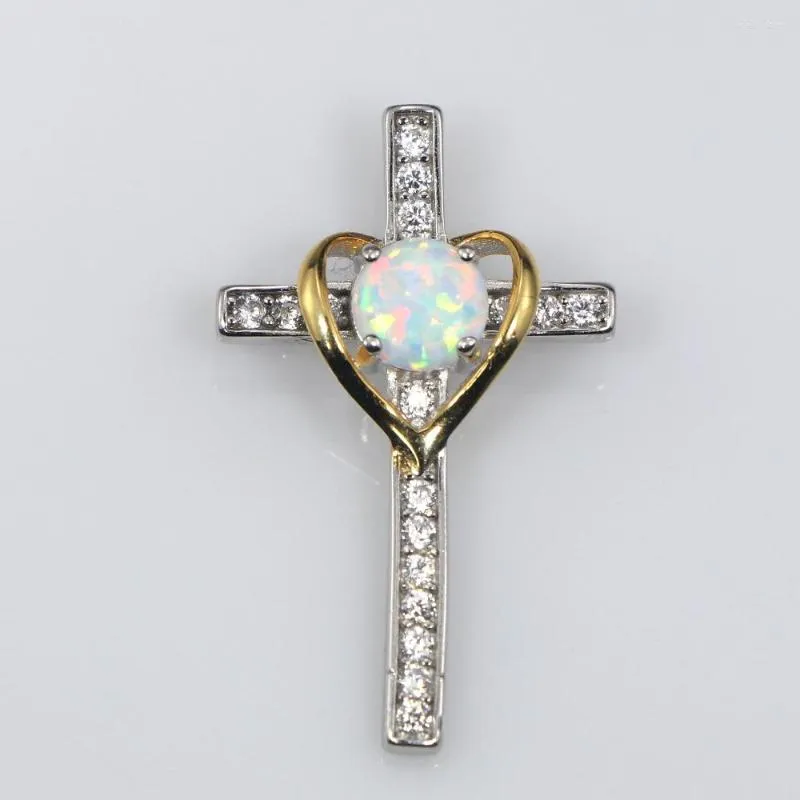 Pendanthalsband JLP2319 Original Design Zircon Fire Opal Heart-Shaped Cross Necklace Women's Jewelry Gifts