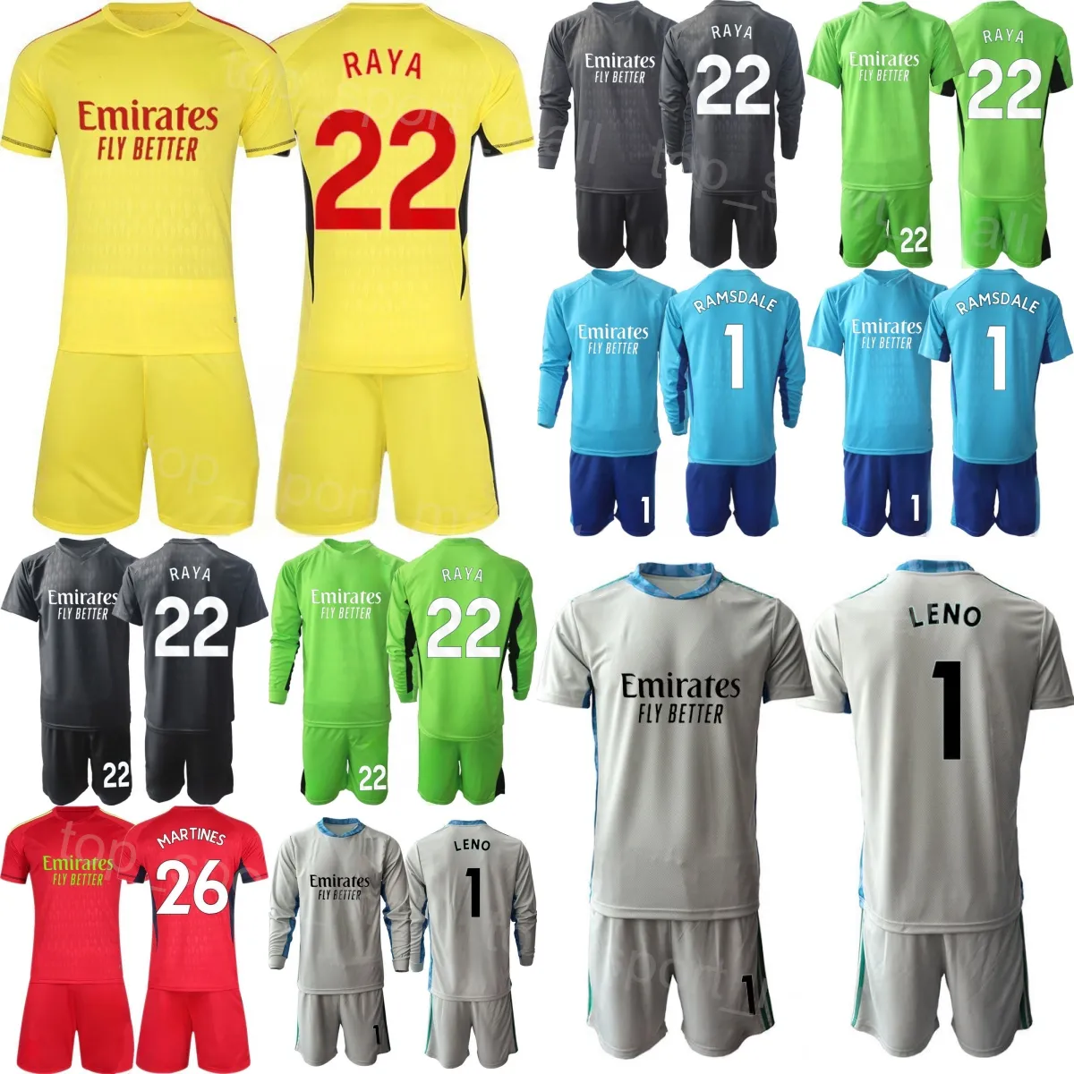 Club Team 23 24 Arsen Goalkeeper Soccer 1 Aaron Ramsdale Jersey Set Man Kids Long Sleeve GK 22 David Raya Leno David Seaman Football Shirt Kits Goalie Custom Name