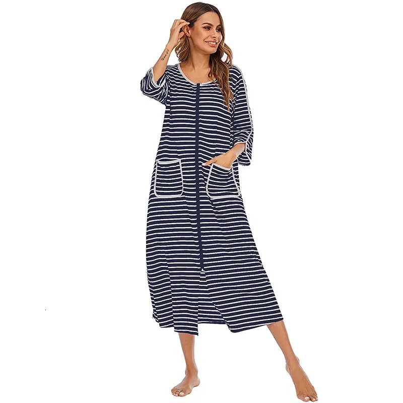 Womens Zip Front Robe: Soft Loungewear House Coat with Pockets