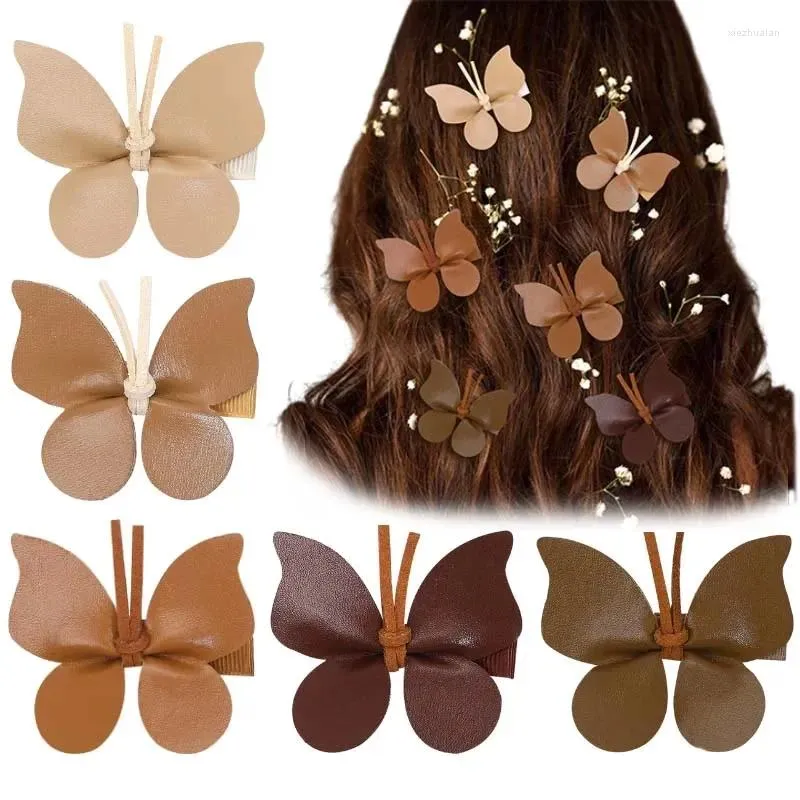 Hair Accessories Ncmama 5Pcs Butterfly Hairpin For Girls Sweet Kids Cute Leather Clips Barrette Hairgrip Headwear Ornament
