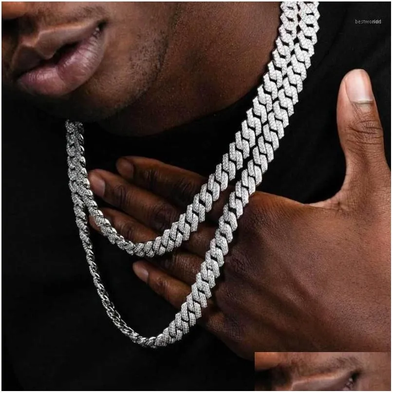 Łańcuchy wisiorany łańcuch łącza kubańskiego dla mężczyzn lodowe sier złoty raper naszyjniki fl Miami Naszyjnik bling Diamond Hip Hop biżuteria Choker dholv