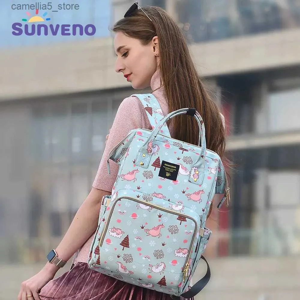 Bebek Bags Sunveno Mommy Bezi Çanta Büyük Kapasite Bebek Bez Çanta Tasarımcısı Hemşirelik Çantası Moda Seyahat Sırt Çantası Bebek Bakım Çantası Anne Çocuk Q231127