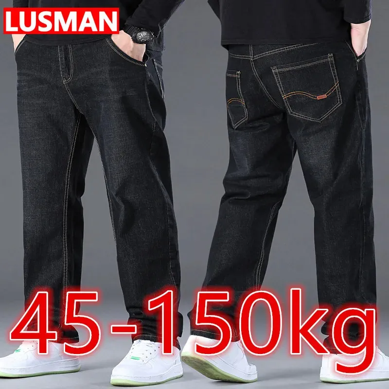 Mens Jeans Black Pants Big Size 48 50 Large for 45150kg Hombre Wide Leg Pantalon Homme Baggy 231127