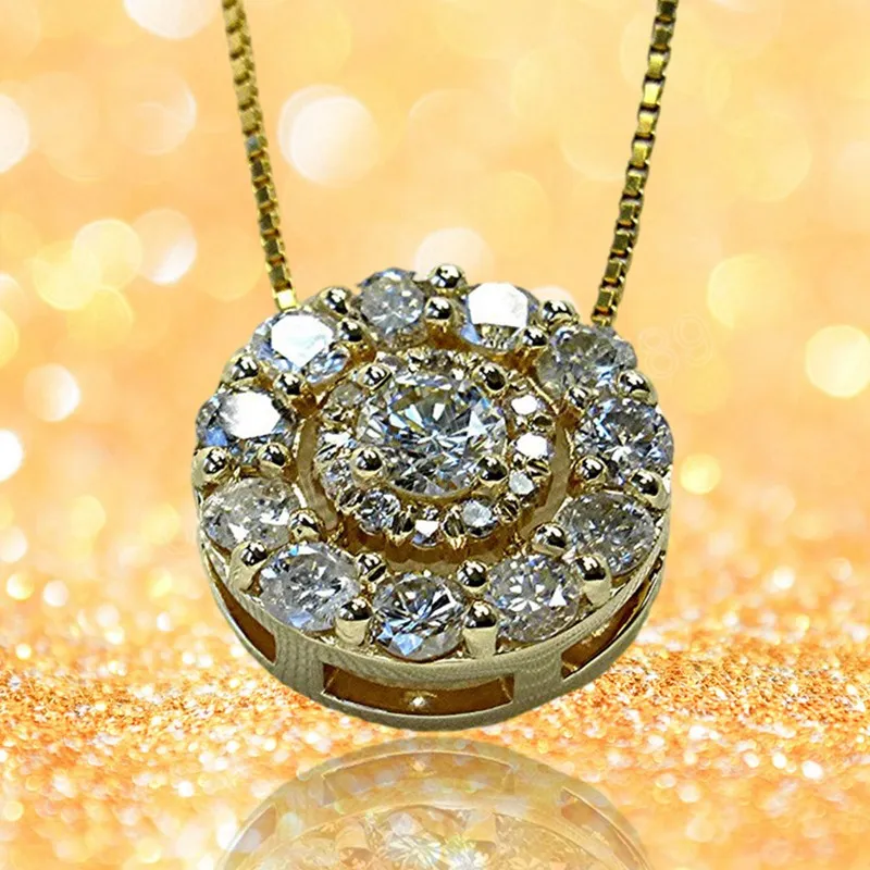 Enkel mode utsmyckad med vita kubiska zirkoniet Diamond Stone Pendant Necklace for Women Gold Color Chain Jewelry Gift