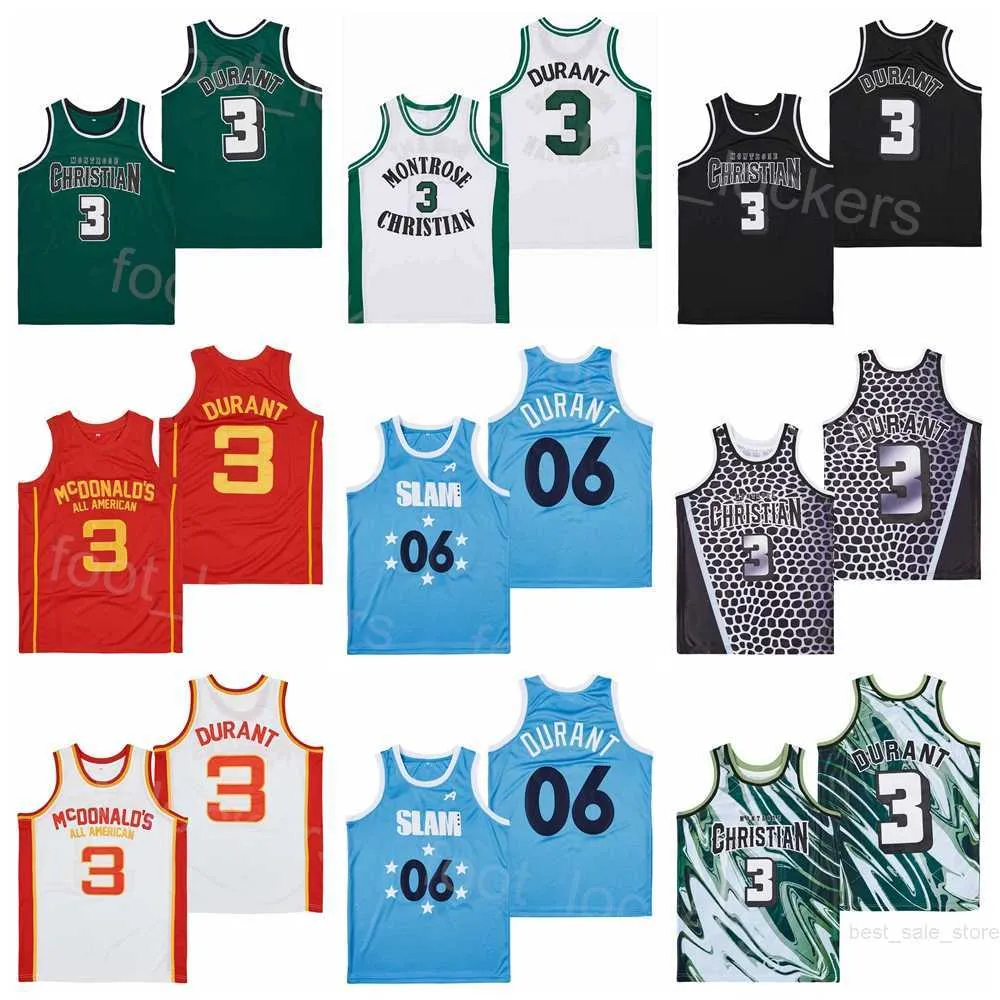 Basketball High School 3 Kevin Durant Jerseys Montrose Christian Movie Slam McDonalds All American Stitched Pullover College Team Black Green White Red Blue Film