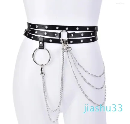 belt women leather skirt corset punk gothic rock strap metal chain body shaping machine hollow belt accessories