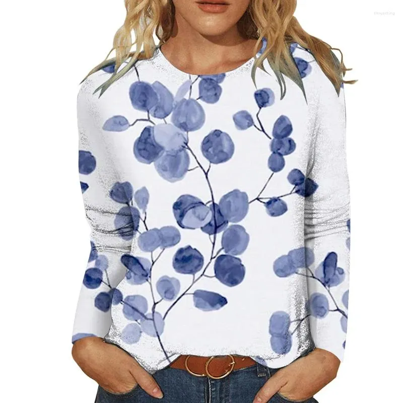 T-shirt da donna Camicetta da donna moda 2023 3D Top a manica lunga da donna Camicia casual con stampa floreale per donna Autunno femminile Y2k Vestiti per ragazze